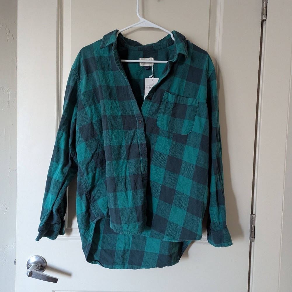 Universal Thread Womens Top Size L Green Plaid Long Sleeve Button Front Flannel